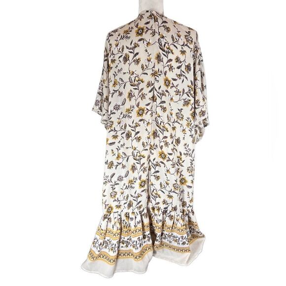 kimono cream brown golden floral cardigan duster size S/M - Picture 5 of 13